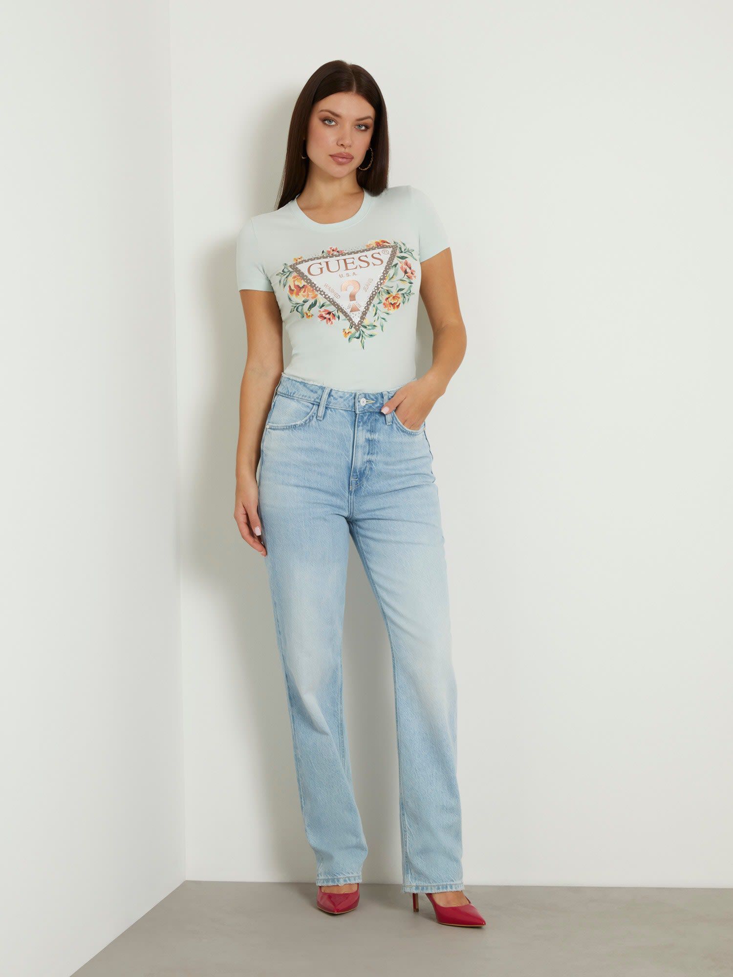 Flower Logo Stretch T Shirt