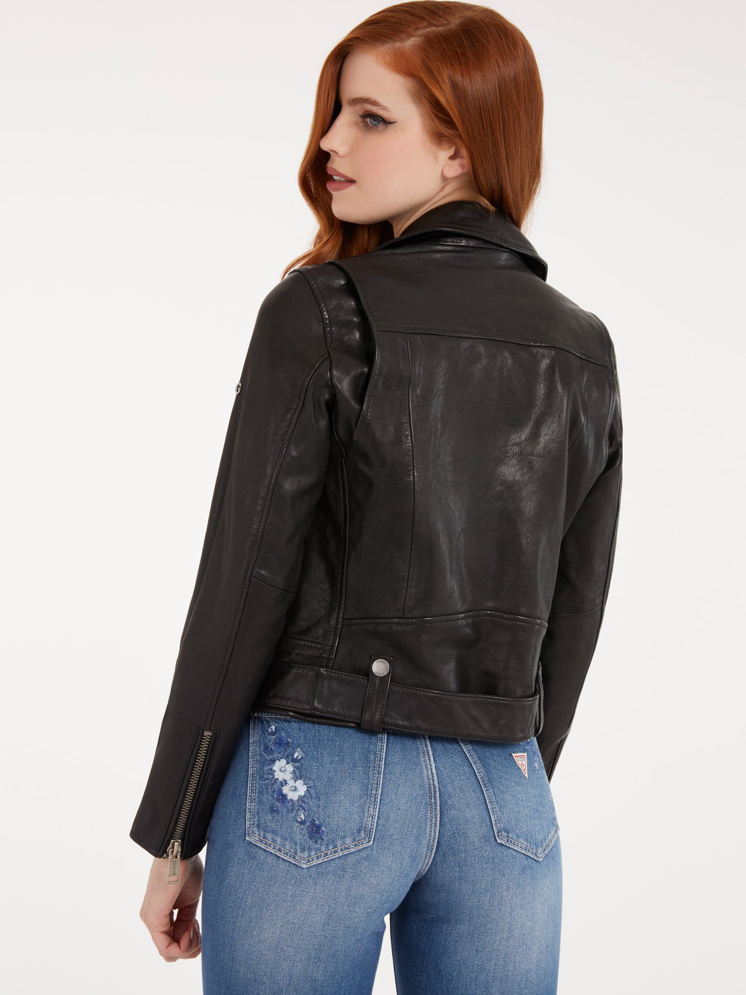 Shop GUESS Online Real Leather Biker Jacket