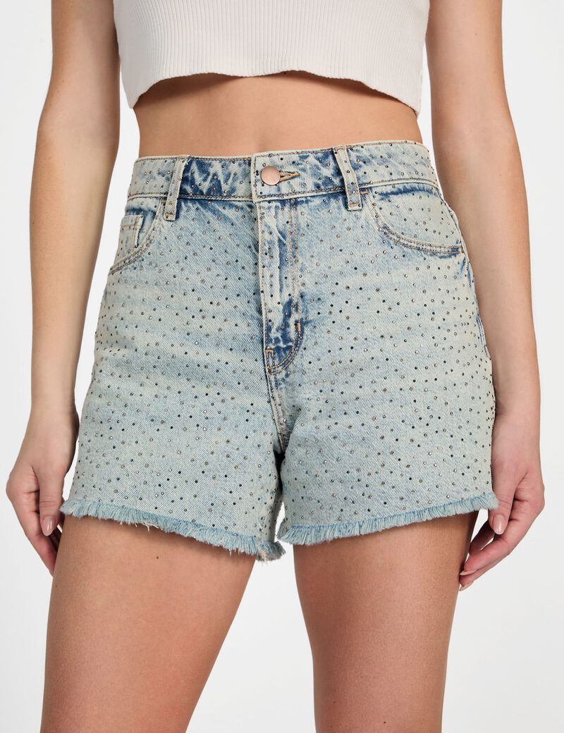 Rhinestone polka-dot jean shorts