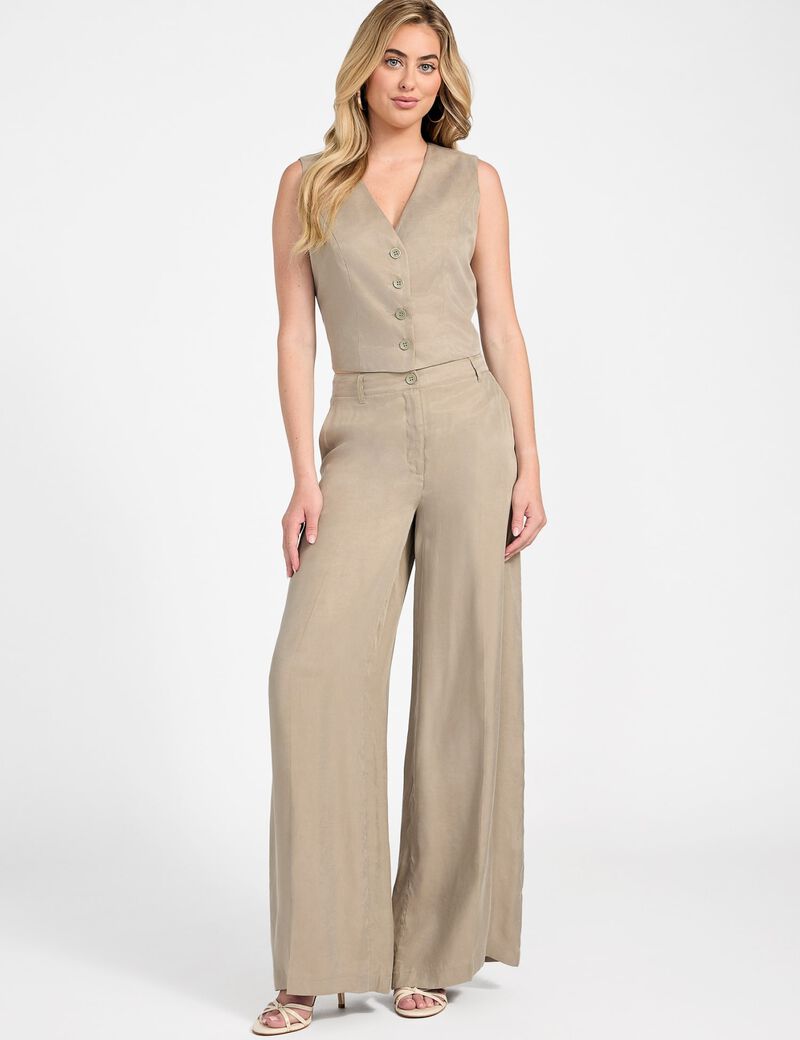 Twill wide leg pants