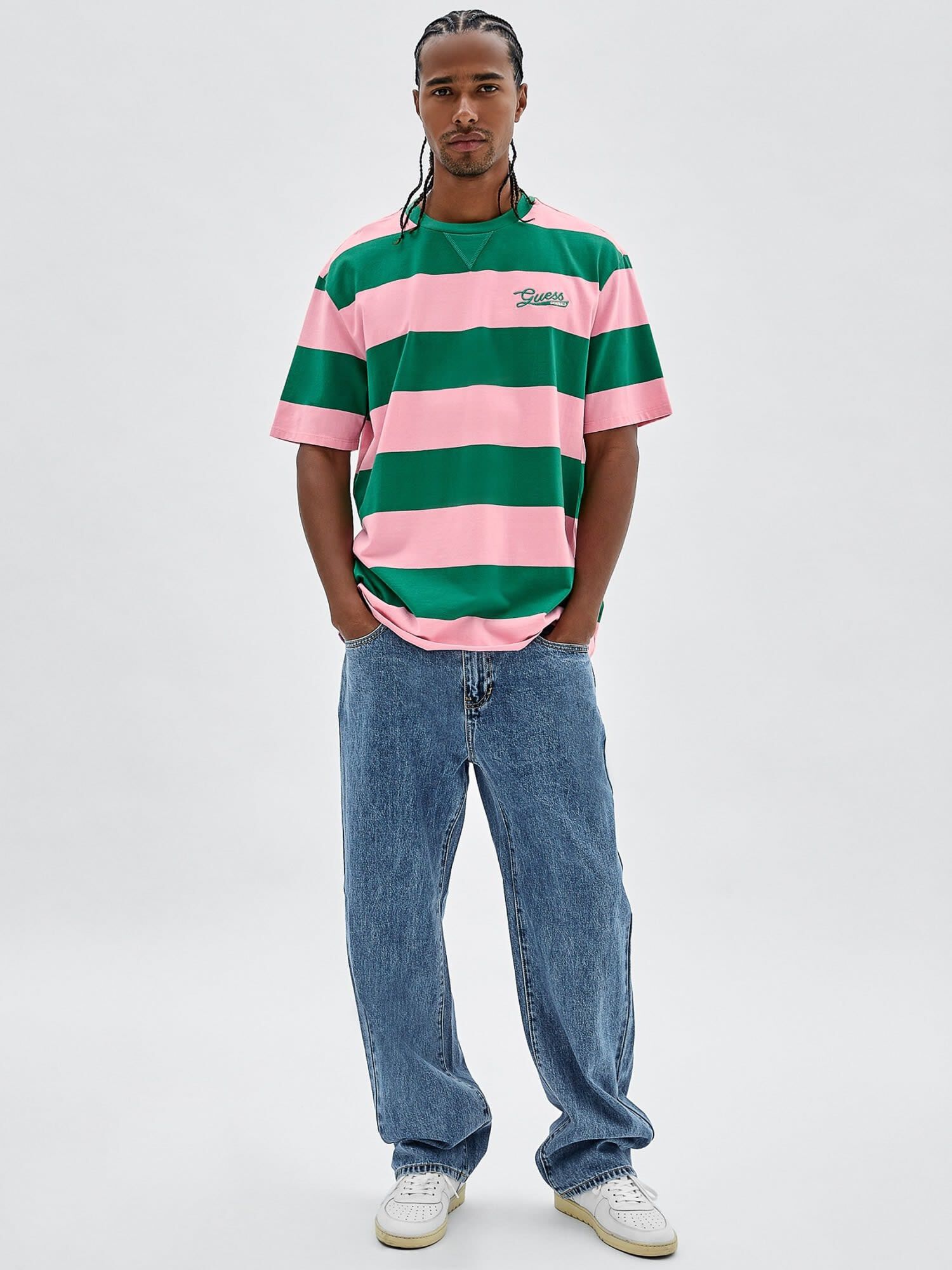 Guess jeans striped tee sale