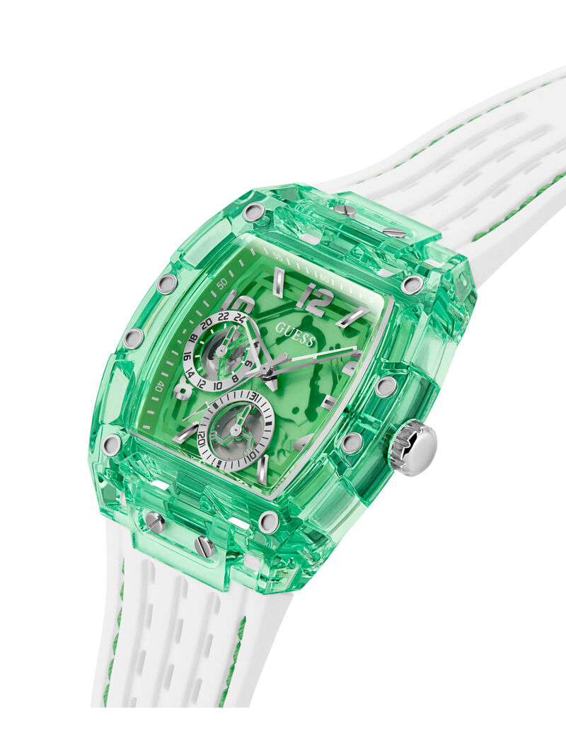 guess mens white green multi function watch