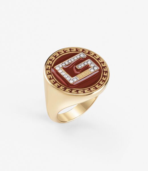 خاتم ذهبي اللون مُزين بشعار العلامة التجارية