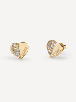 Guess Lovely Pave Heart Charm Gold Studs