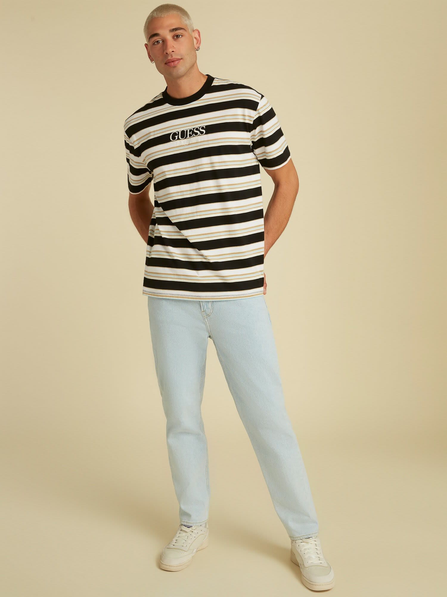 Guess stripe motif t shirt hotsell