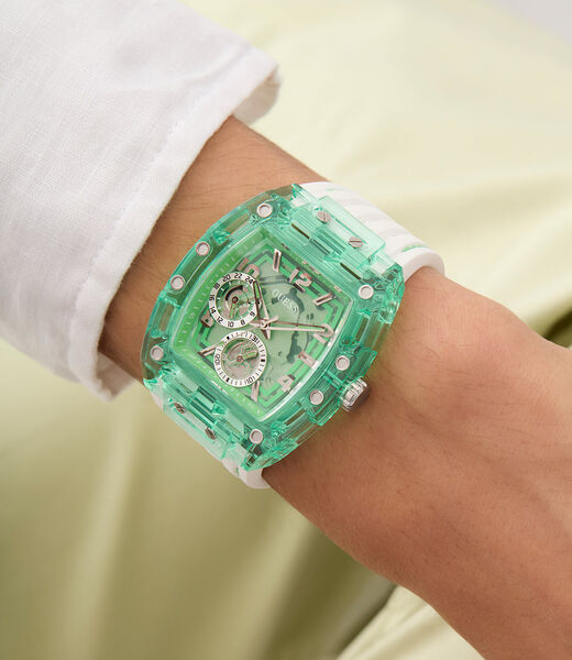 Mens White Green Multi-function Watch