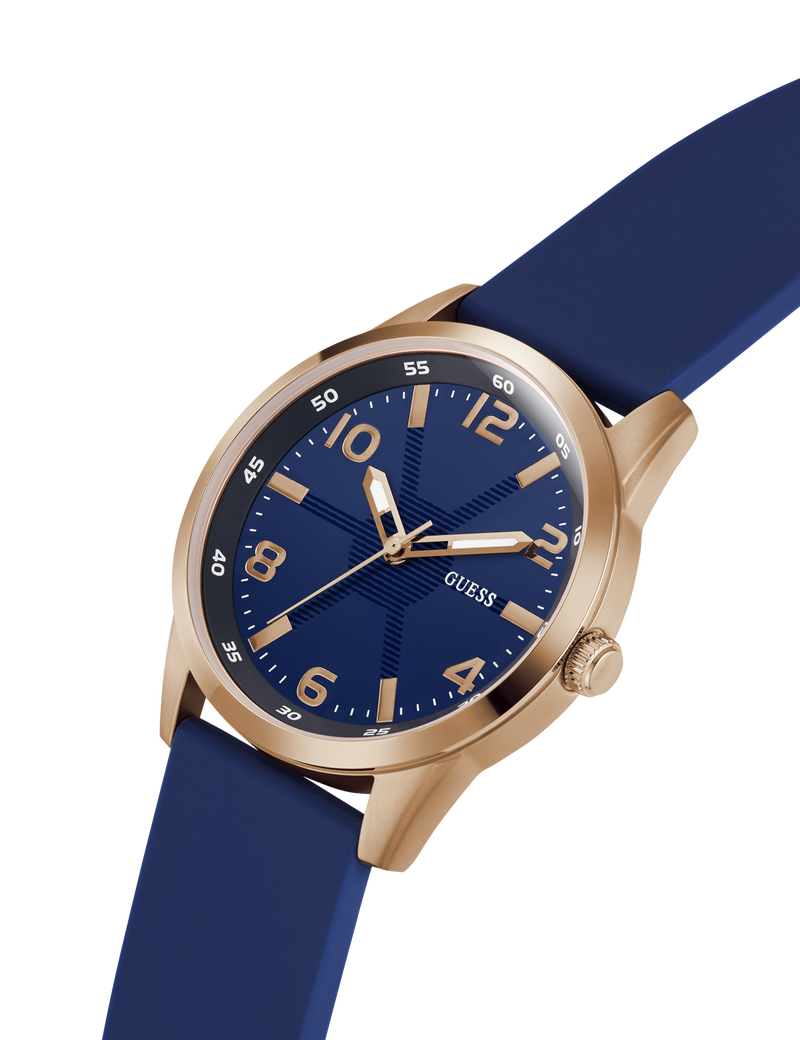 Mens Blue Rose Gold Tone Analog Watch