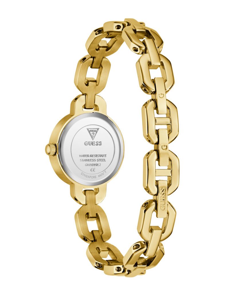 guess ladies yellow gold tone round analog watch
