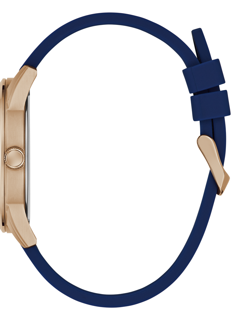 Mens Blue Rose Gold Tone Analog Watch