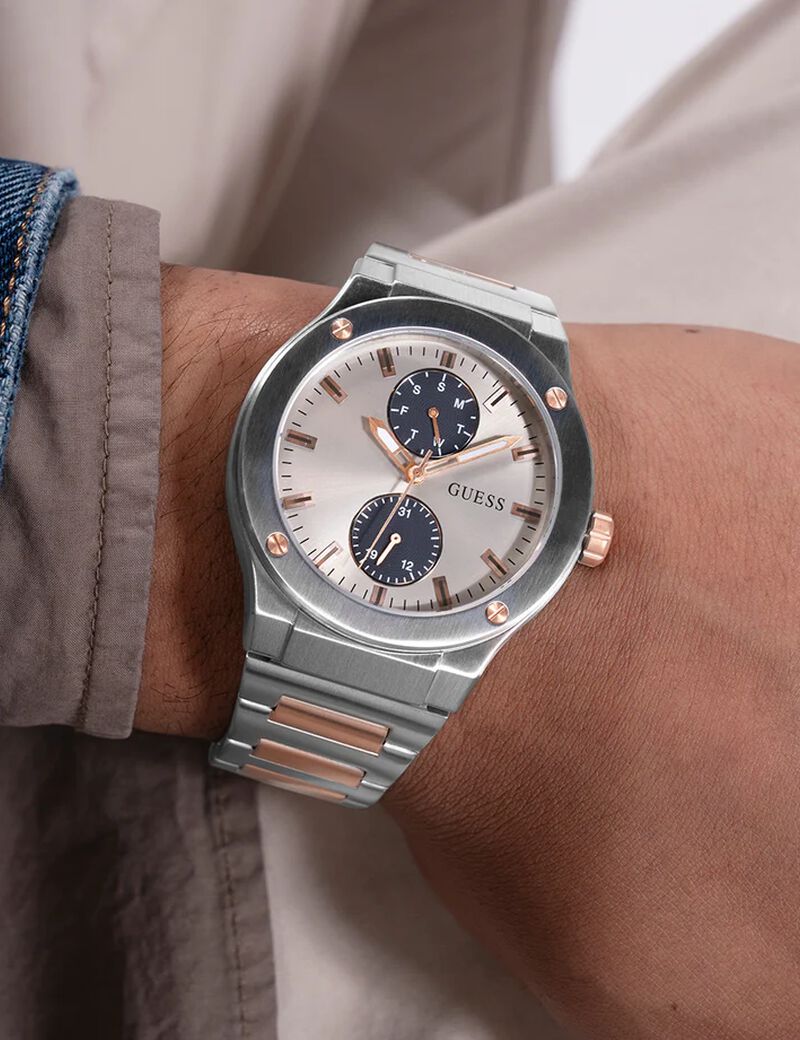 Mens 2-Tone Silver Tone Multi-function Watch