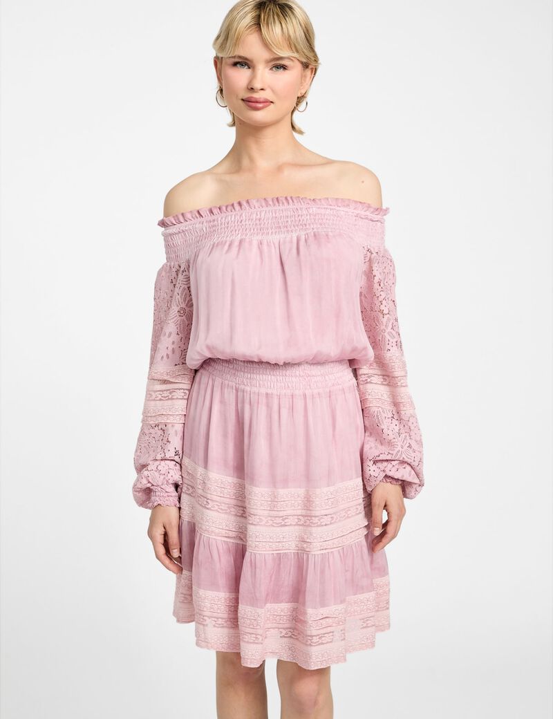 Silk-blend off-shoulder mini dress