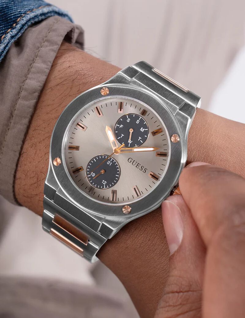 Mens 2-Tone Silver Tone Multi-function Watch