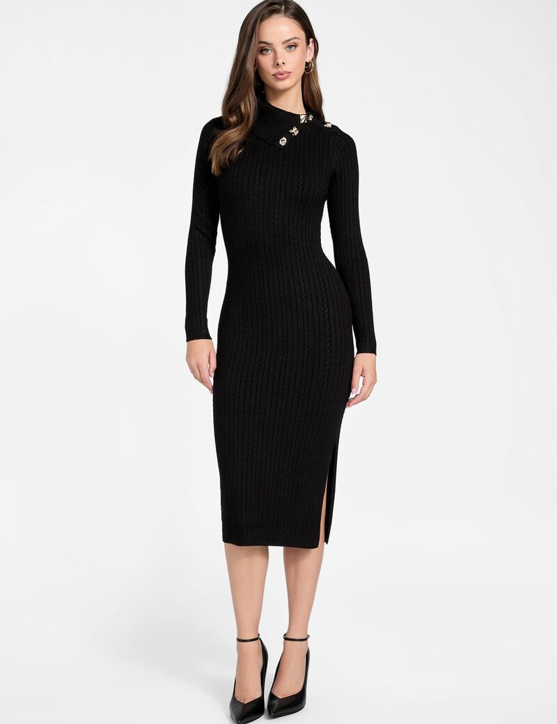 Asymmetric neck midi dress
