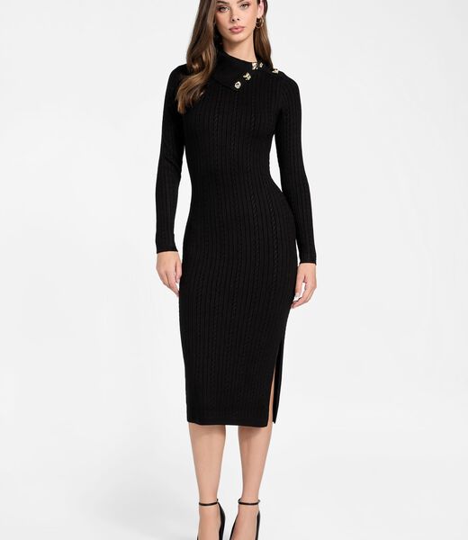 Asymmetric neck midi dress