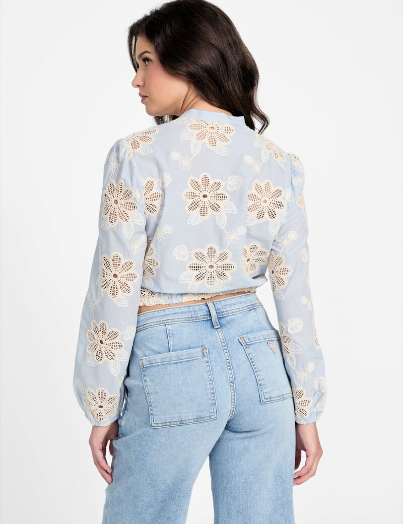 guess embroidered tie front blouse