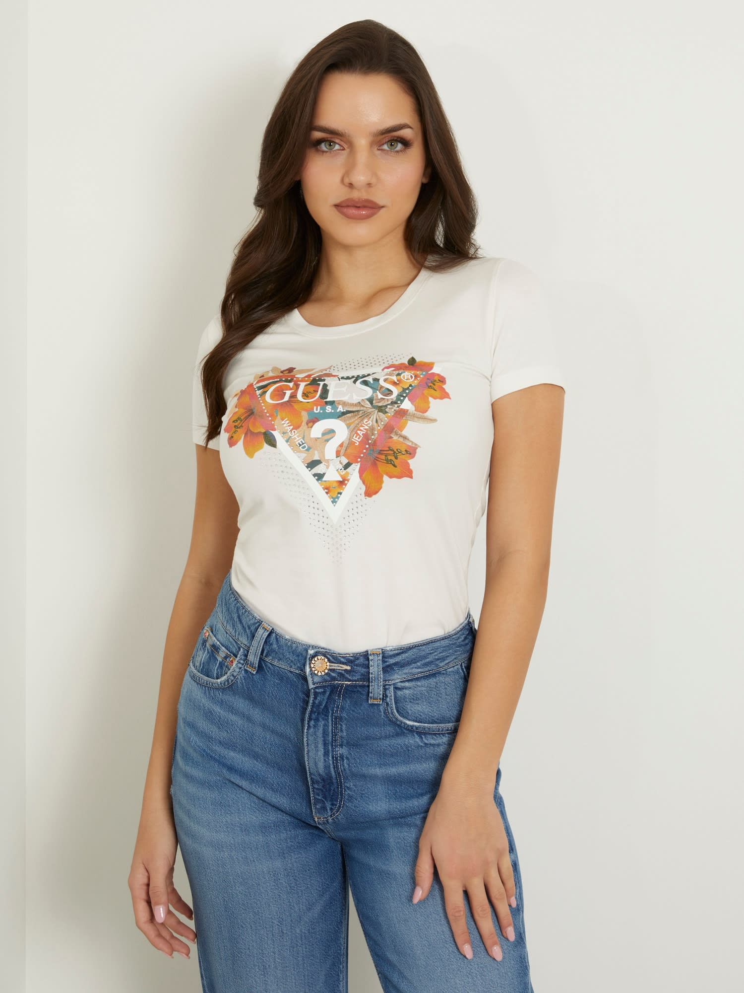 Flower logo stretch t shirt