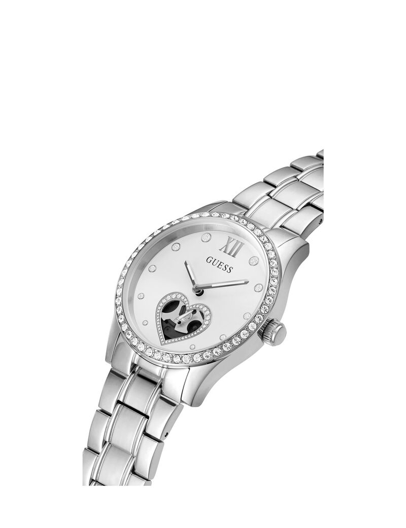 ساعة يد تناظرية مزينة بقلب ومُرصعة بالكريستال