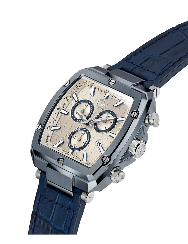 Gc Sportchic Men S Sm927 Mvmt Beige Dail 5 Amt Blue Genuine Leather Strap