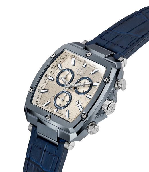 Gc Sportchic Men S Sm927 Mvmt Beige Dail 5 Amt Blue Genuine Leather Strap