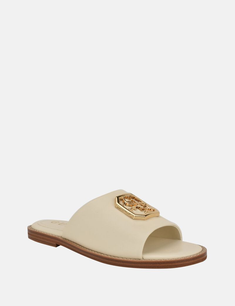 Quattro G Embellished Straw Flat Sandal