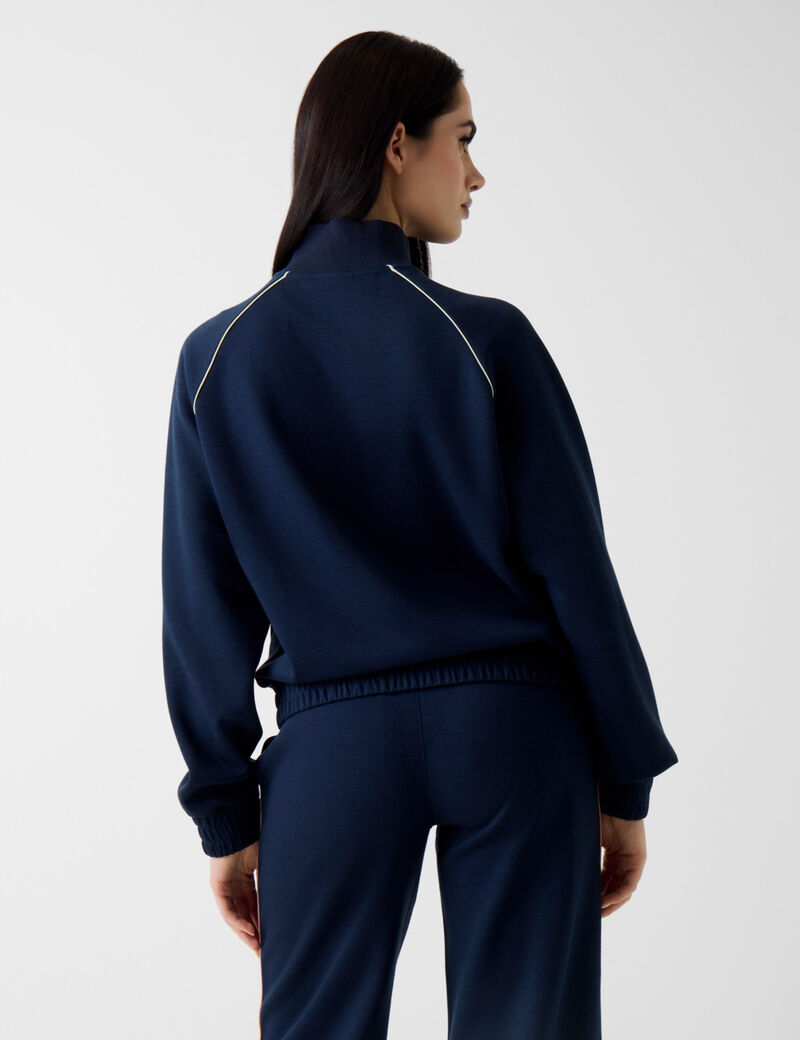 High neck full-zip sweater