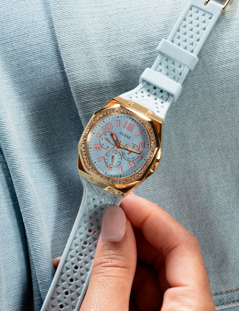 ساعة كوارتز تناظرية من السيليكون باللون الأزرق