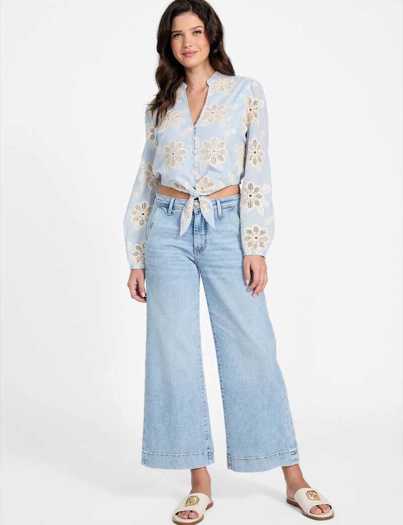 guess embroidered tie front blouse