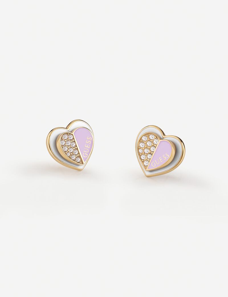 Guess Lovely Pave Double Heart Charm Lilac Studs