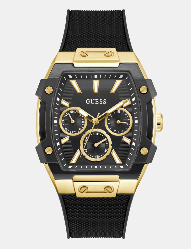 Mens Black Gold Tone Multi-function Watch