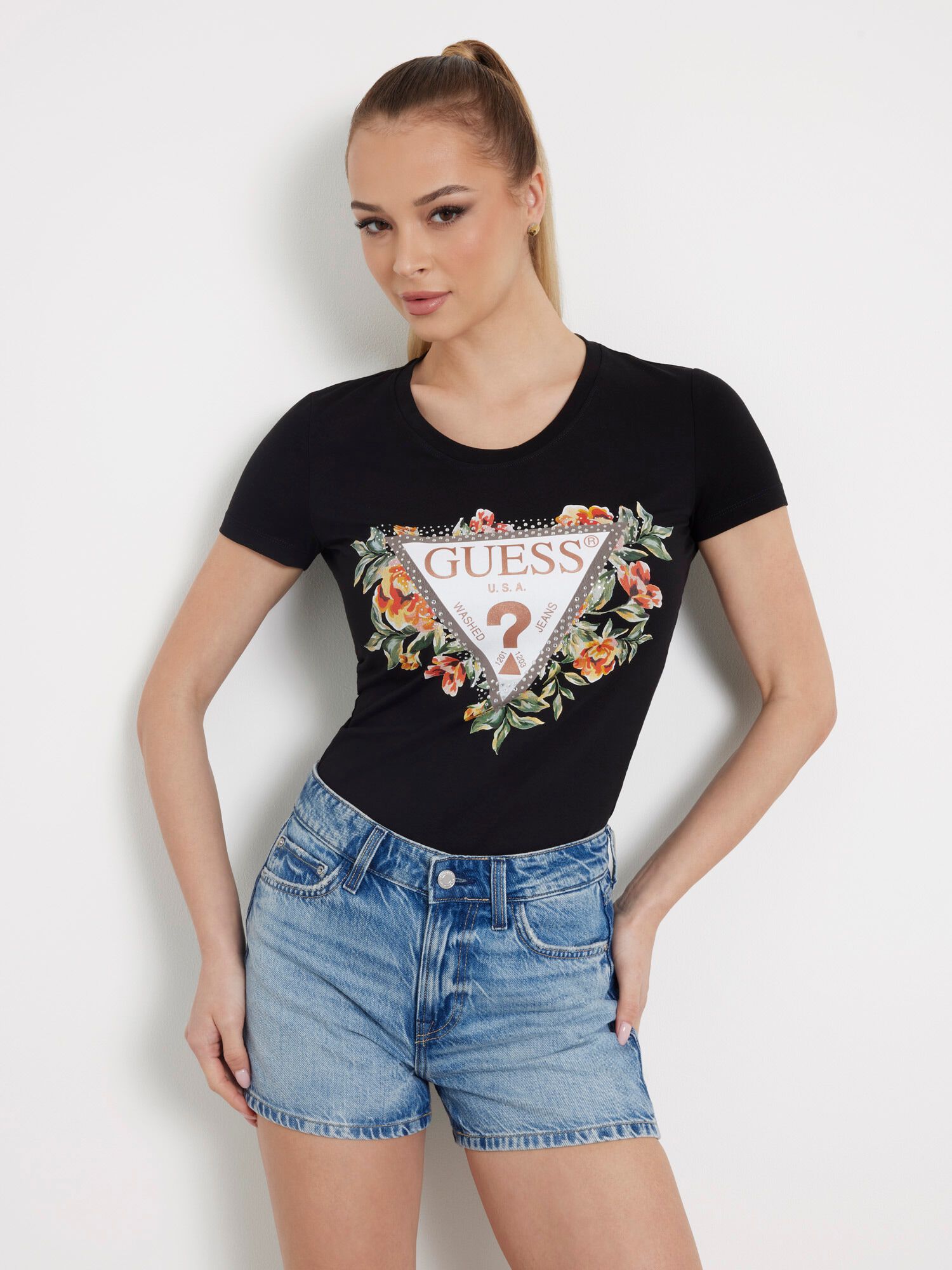 Flower Logo Stretch T Shirt