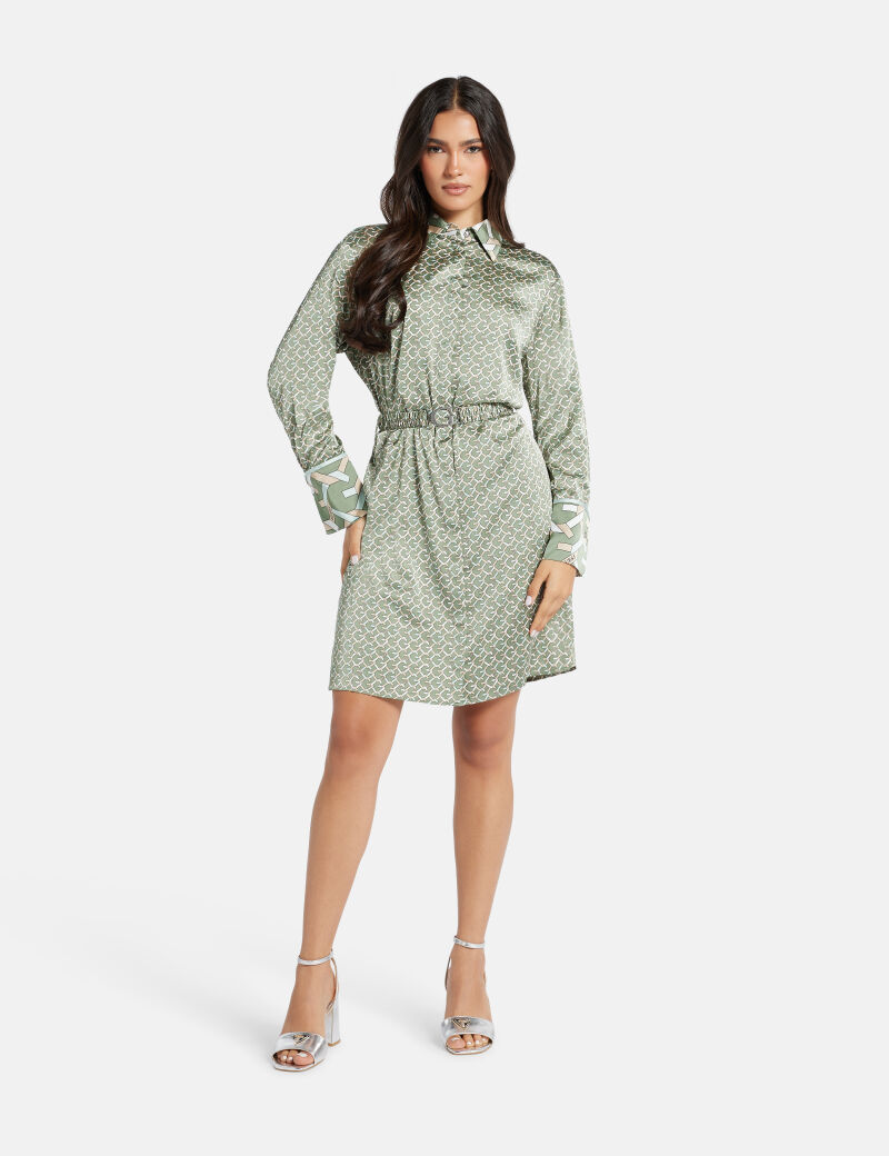 All-over logo satin mini shirt dress
