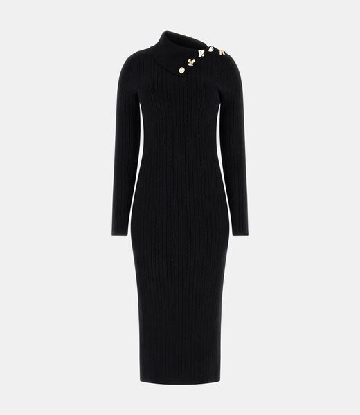 Asymmetric neck midi dress