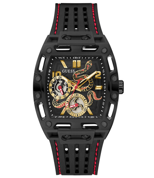 Blk Cs Transparent Black Mf Cut Thru Dial W Snake Detail Blk Silicone Strp W Red Stitch