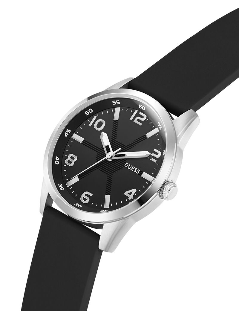 Mens Black Silver Tone Analog Watch
