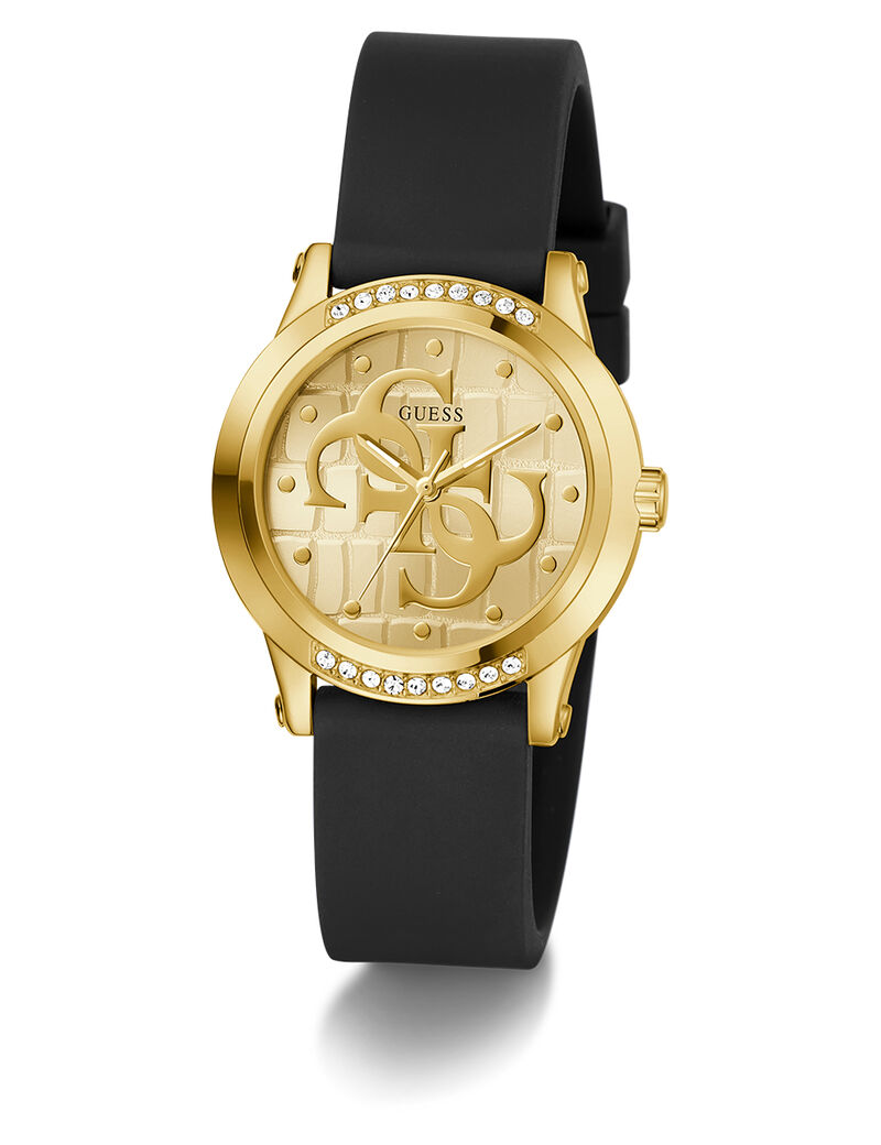 guess ladies black gold tone analog watch