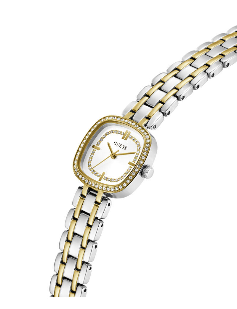 Ladies 2T Silver/Yellow Gold Tone Square Analog Watch