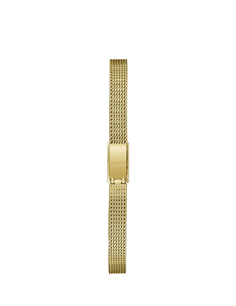 ساعة يد تناظرية ذهبية اللون ذات سوار بتصميم شبكي